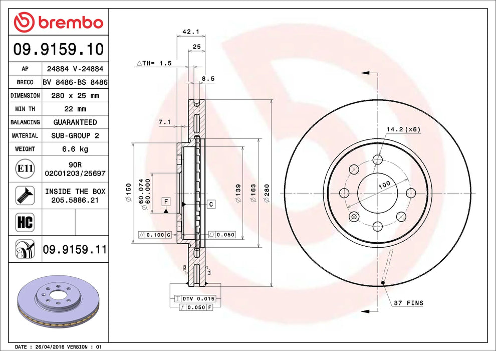 Disco Brembo 09.9159.10 Prime Line
