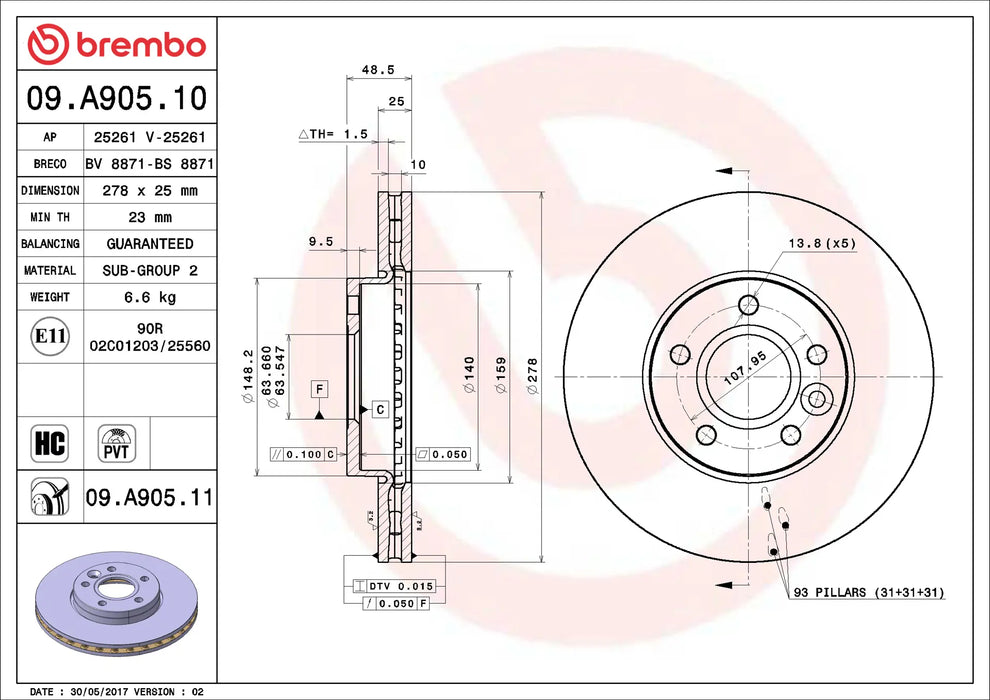 Disco Brembo 09.A905.10 Prime Line