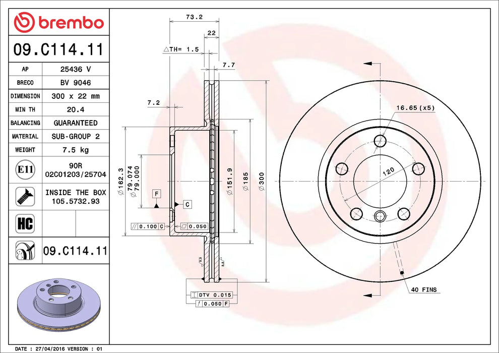 Disco Verniciato Brembo 09.C114.11 Prime Line