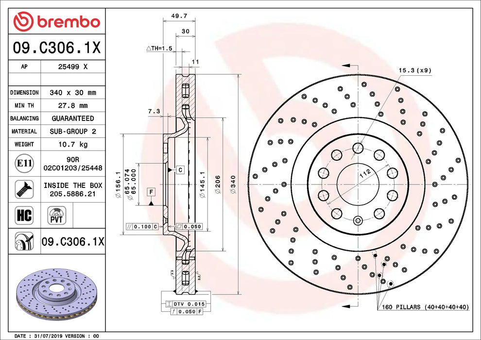 Disco Xtra Brembo 09.C306.1X Xtra Line