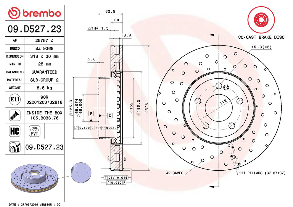 Disco Co-Cast Brembo 09.D527.23 Prime Line