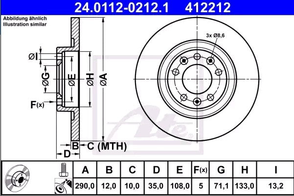DISCHI FRENO ATE 412212 - APPLICABILITA' PEUGEOT, CITROEN, TOYOTA, OPEL, DS.