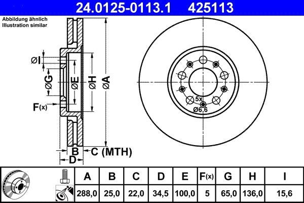 DISCHI FRENO ATE 425113 - APPLICABILITA' AUDI, SEAT, SKODA, VW.