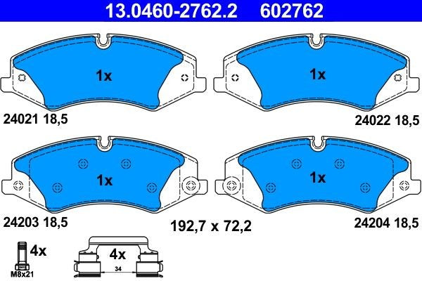 PASTIGLIA FRENO ATE 602762 - APPLICABILITA' DISCOVERY IV, RANGE ROVER III, RANGE ROVER SPORT.