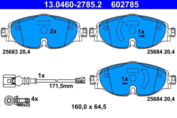 PASTIGLIA FRENO ATE 602785 - APPLICABILITA' AUDI, SEAT, SKODA, VW.