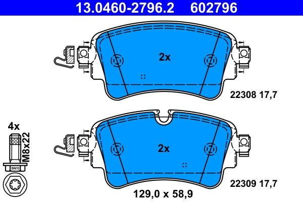 PASTIGLIA FRENO ATE 602796 - APPLICABILITA' AUDI, VW.