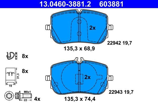 PASTIGLIA FRENO ATE 603881 - APPLICABILITA' MERCEDES.