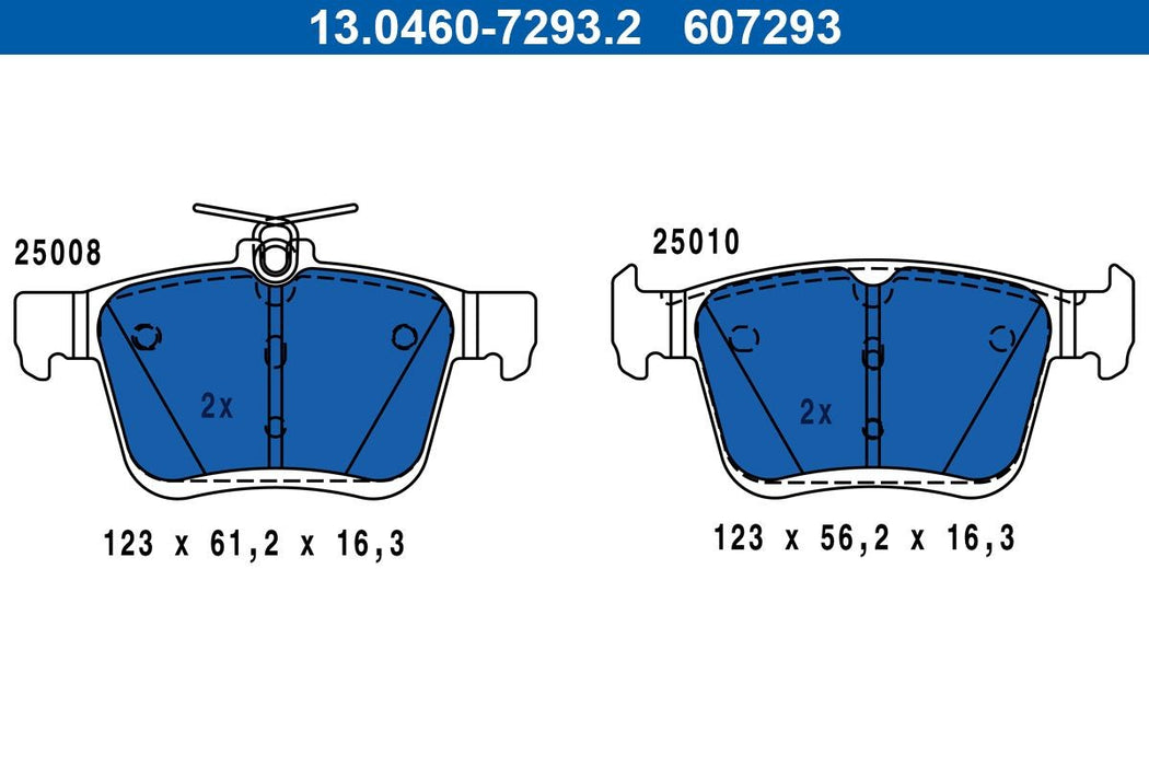 PASTIGLIA FRENO ATE 607293 - APPLICABILITA' AUDI, SEAT, SKODA, VW, CUPRA.