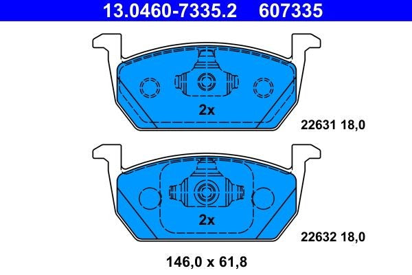 PASTIGLIA FRENO ATE 607335 - APPLICABILITA' AUDI, SEAT, SKODA, VW.
