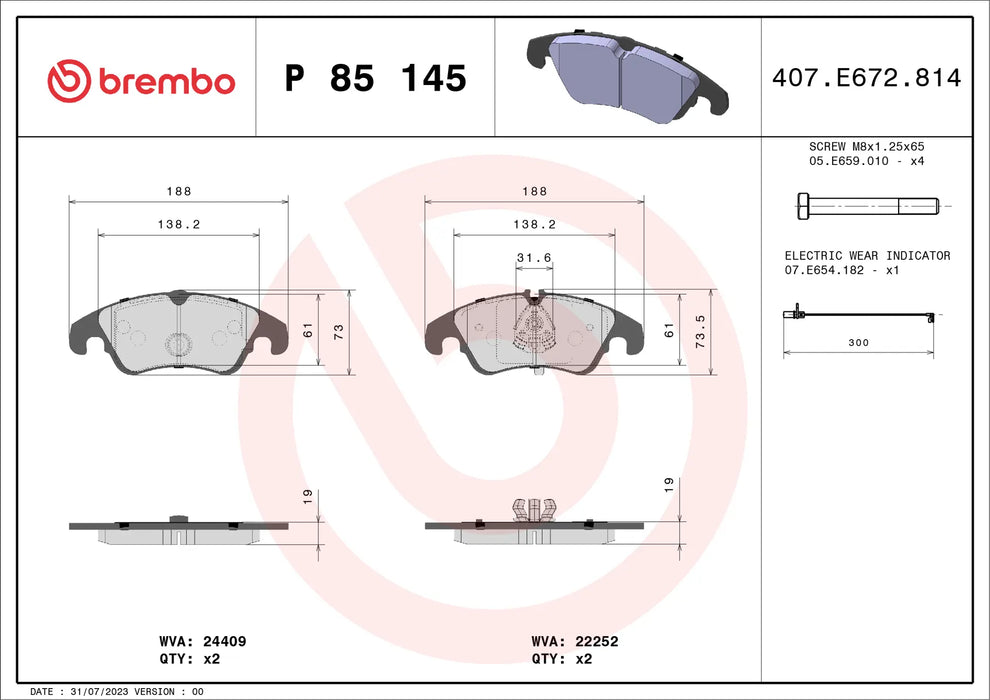 Pastiglia Brembo P 85 145 Prime Line